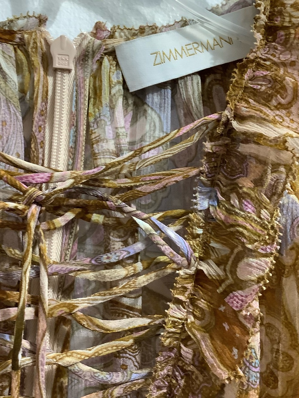 Zimmermann Mustard Paisley Lace-Up Ruffle Mini Dress Size 0 (0254) - Picture 8 of 16